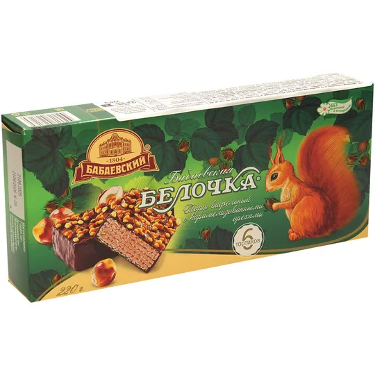 BABAYEVSKY Babaevskaja belochka – tartelettes gaufrettes crème lait-choco, noisettes caramélisées