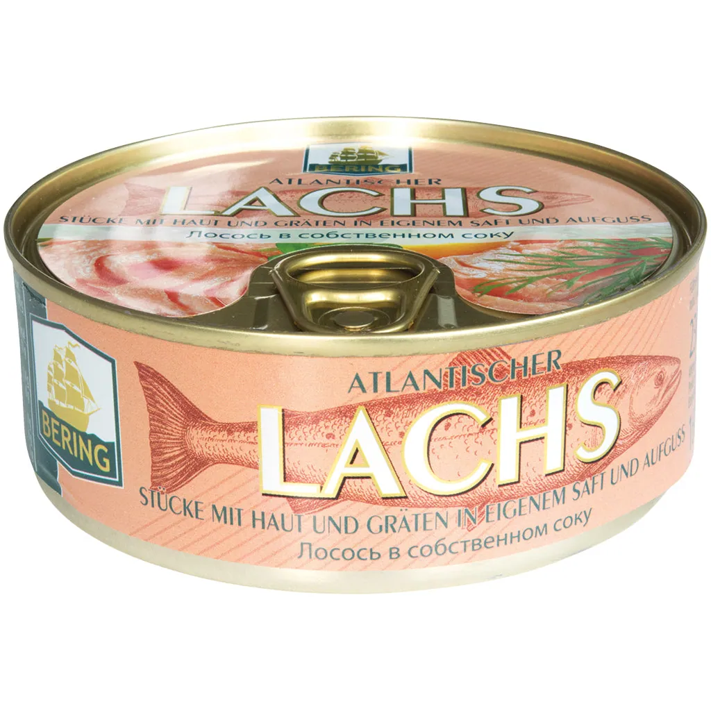 Bering Morceaux de saumon Salmo salar – au naturel, avec peau et arêtes, 230 g