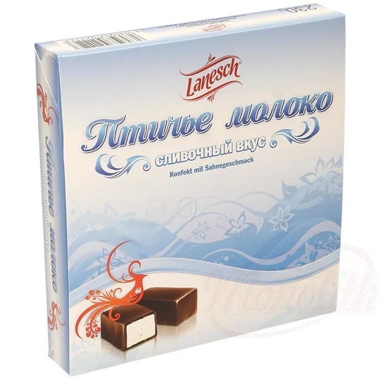 Confiserie en sucre mousseux "Ptitchje Moloko" au goût de crème enrobée de chocolat