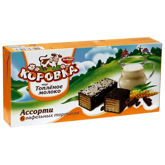 KOROVKA Assortiment de tartelettes gaufrettes – cœur crème au lait, glaçage cacao, décor varié