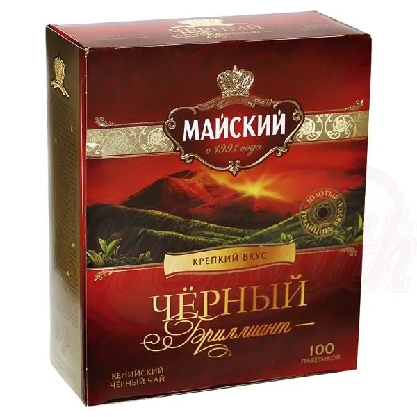 Majskij Thé noir du Kenya "Tschornyj Brilliant" – 100 sachets, tasse vive & corsée