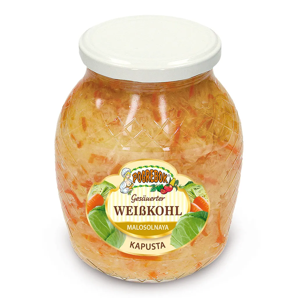 POGREBOK Chou blanc au vinaigre Malosolnaja – chou fermenté doux et croquant, 860 g