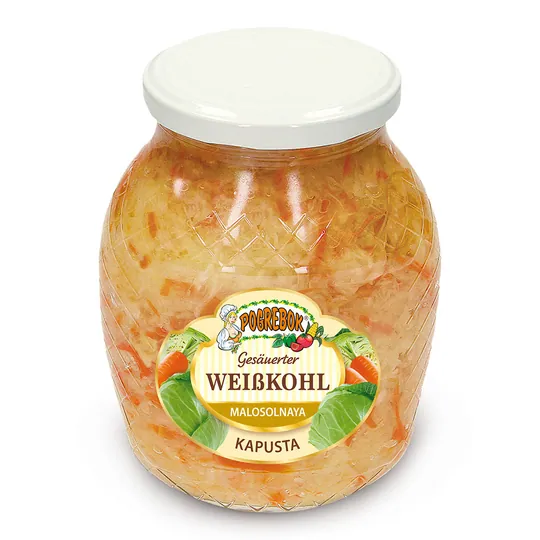 POGREBOK Chou blanc au vinaigre Malosolnaja – chou fermenté doux et croquant, 860 g
