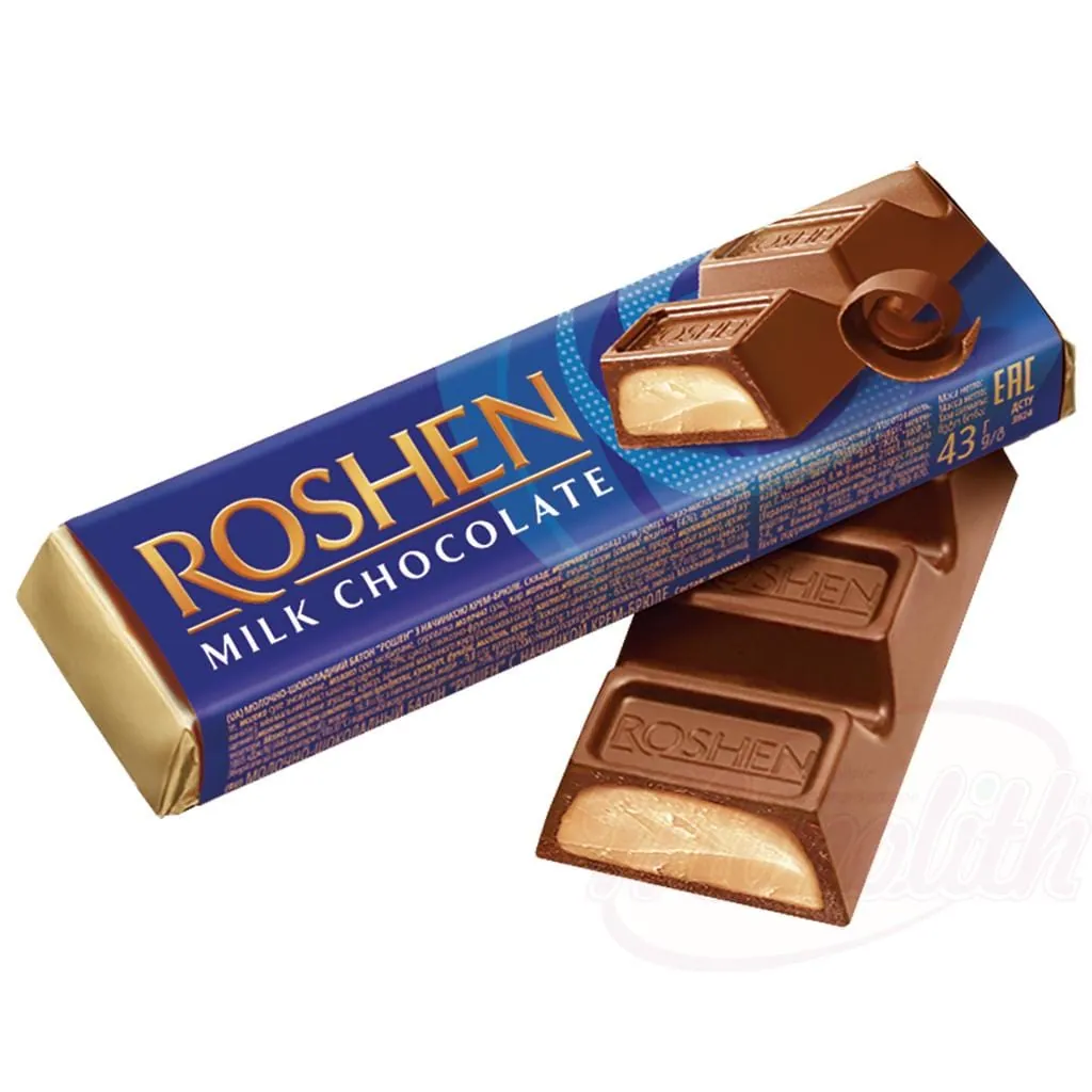 ROSHEN "Batonchik" barre chocolatée au lait – cœur crème brûlée onctueux