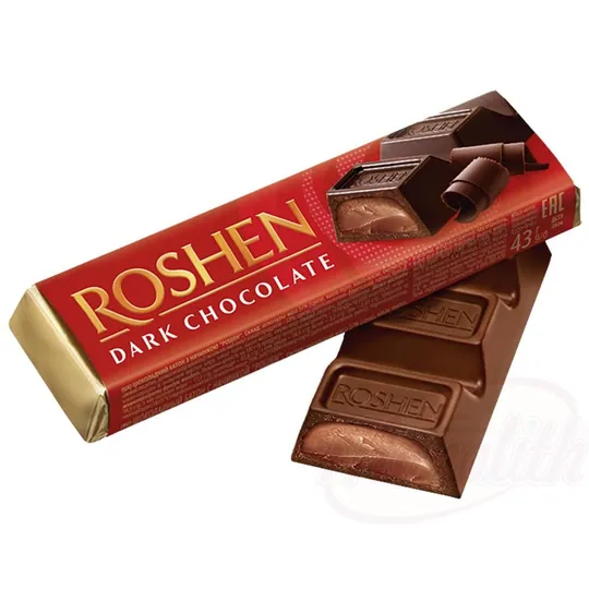 ROSHEN "Batonchik" barre chocolatée noire fourrée crème cacao – touche de brandy (contient de l’alcool)